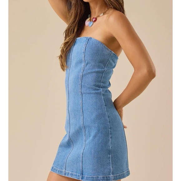 NEW Altar’d State Denim Strapless Mini Dress Size XXL NWT - Picture 3 of 8